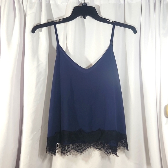 Lush Tops - COPY - Navy Blue Tank top with black lace detail